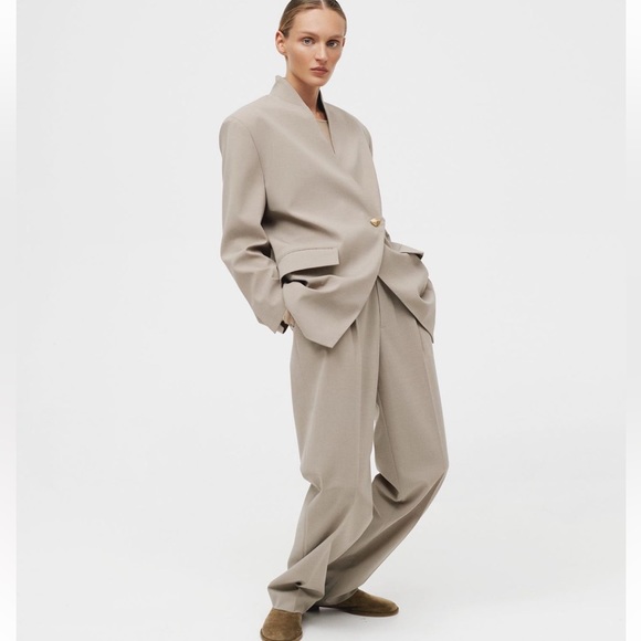 Wool Suit Collarless Jacket Tailored Trousers - Picture 2 of 16